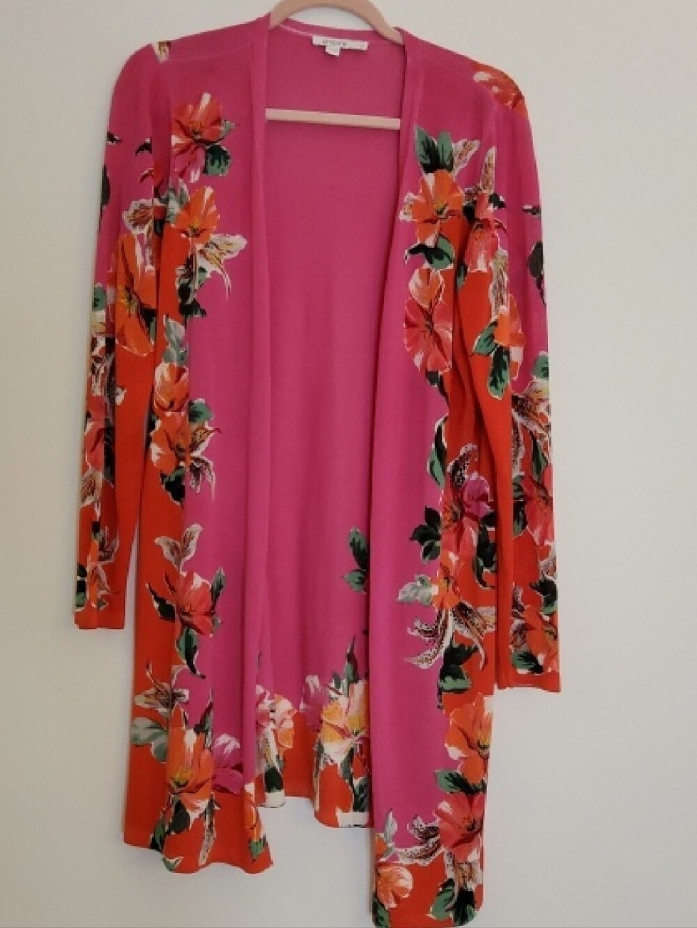 Chico's Floral Open-Front Cardigan Sweater - Pink/Orange